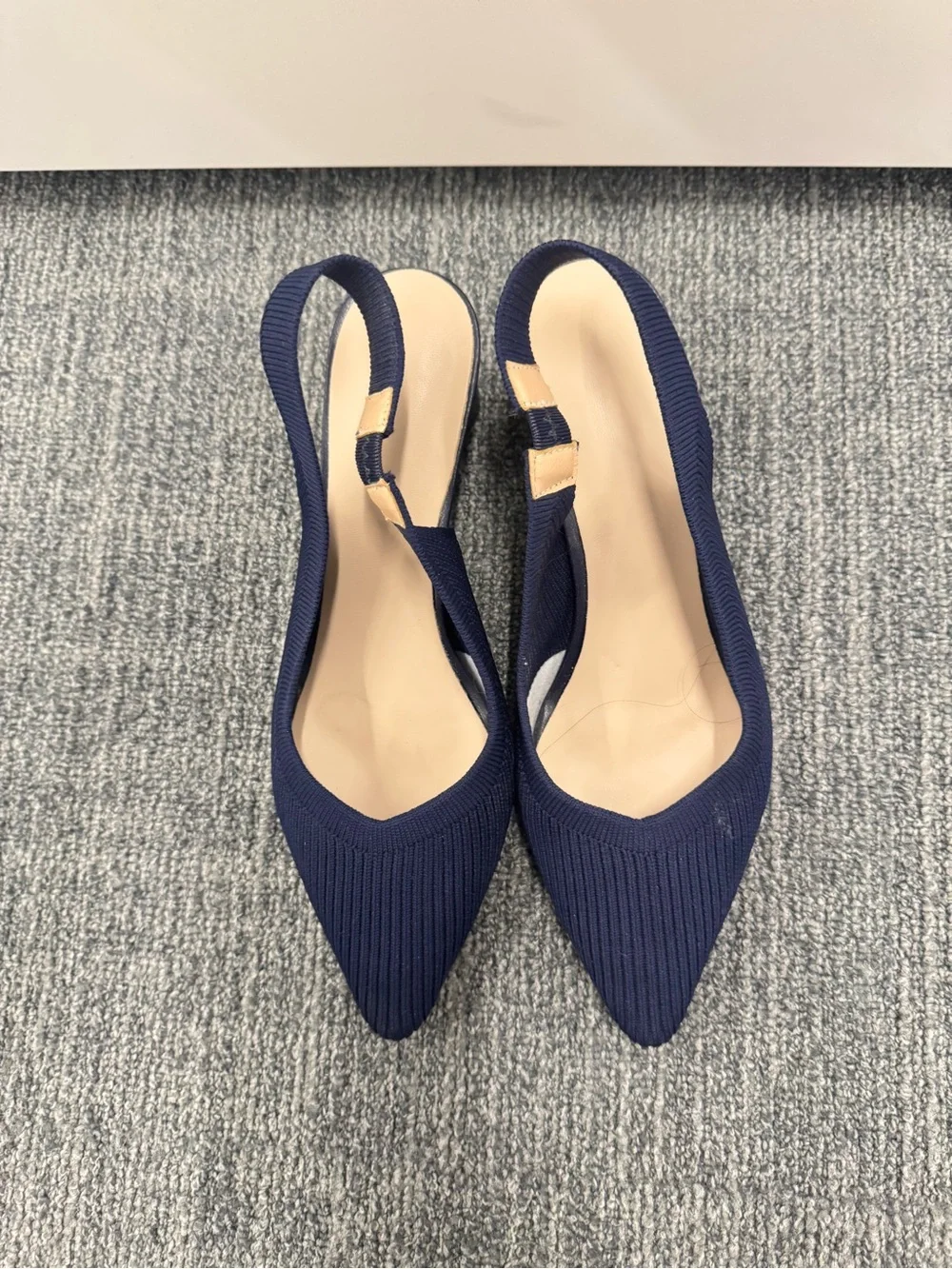 Navy Pointed Knit Slingback Heels